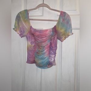 Size small princess blouse light pastel tie dye colors pink purple yellow blue